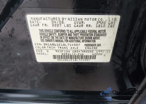 2008 Nissan Sentra 2.0 z USA, uszkodzony, nr VIN 3N1AB61E18L714507
